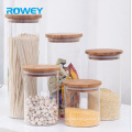 Kitchen Portable 450 Ml Spice Bottle Set Glass Jar With Air Tight Lid Bamboo Storage Jar